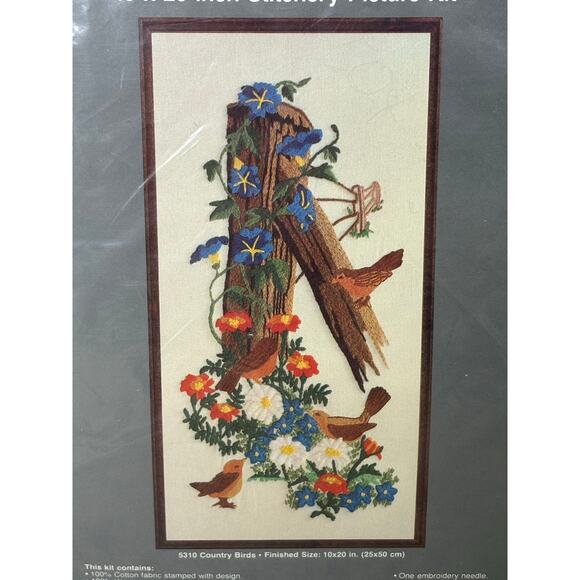 NEW WonderArt Stitchery Picture Kit Vintage Country Birds Wool Yarn Made In USA - Picture 2 of 5